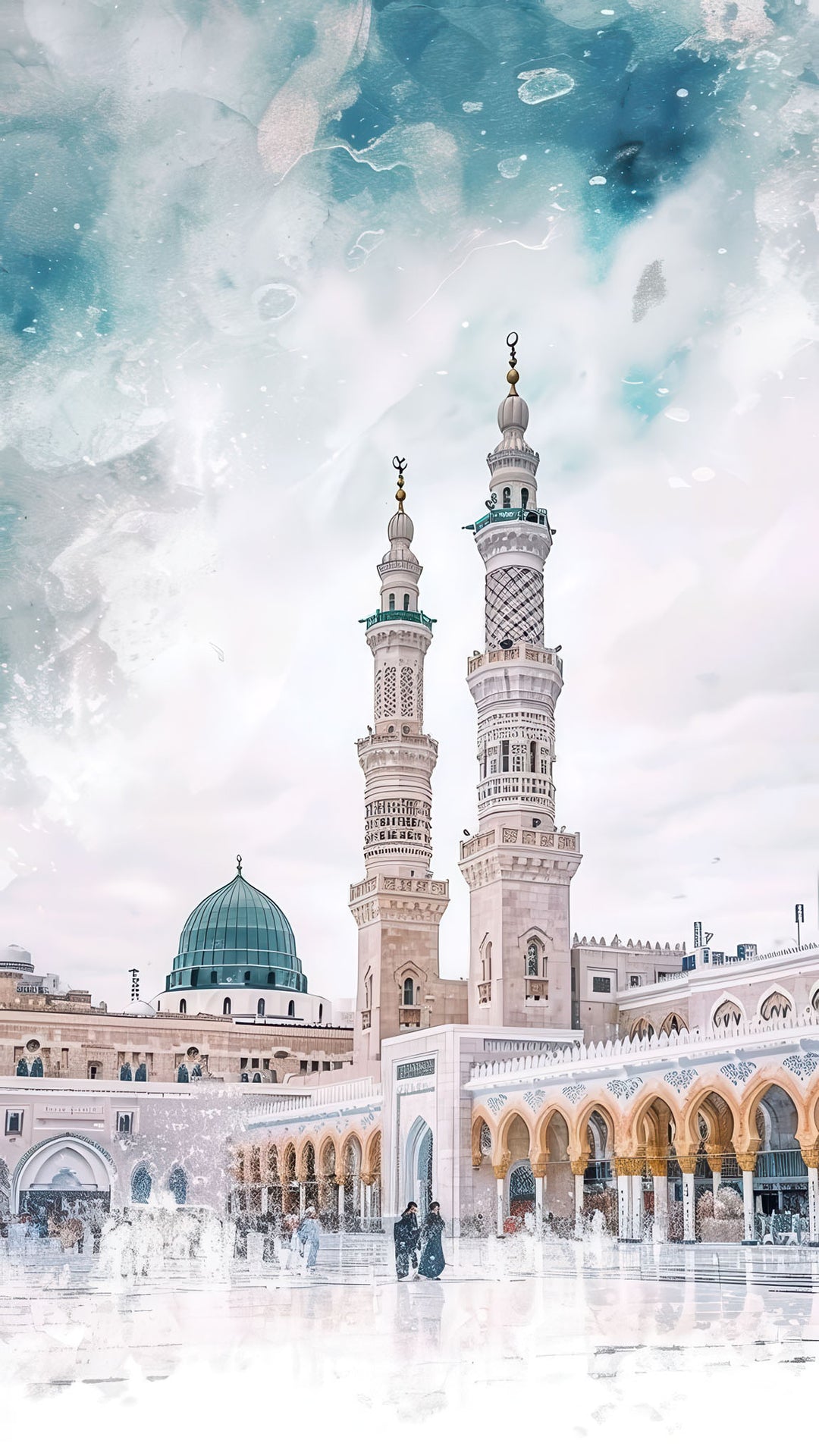 Masjid Al-Haram canvas artwork with peaceful soft skies and elegant architecture in MDF frame