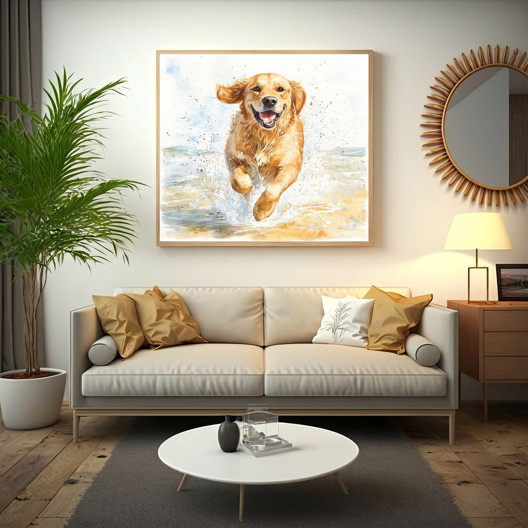Happy Dog Beach Canvas - Water-Resistant Canvas Art for Dog...