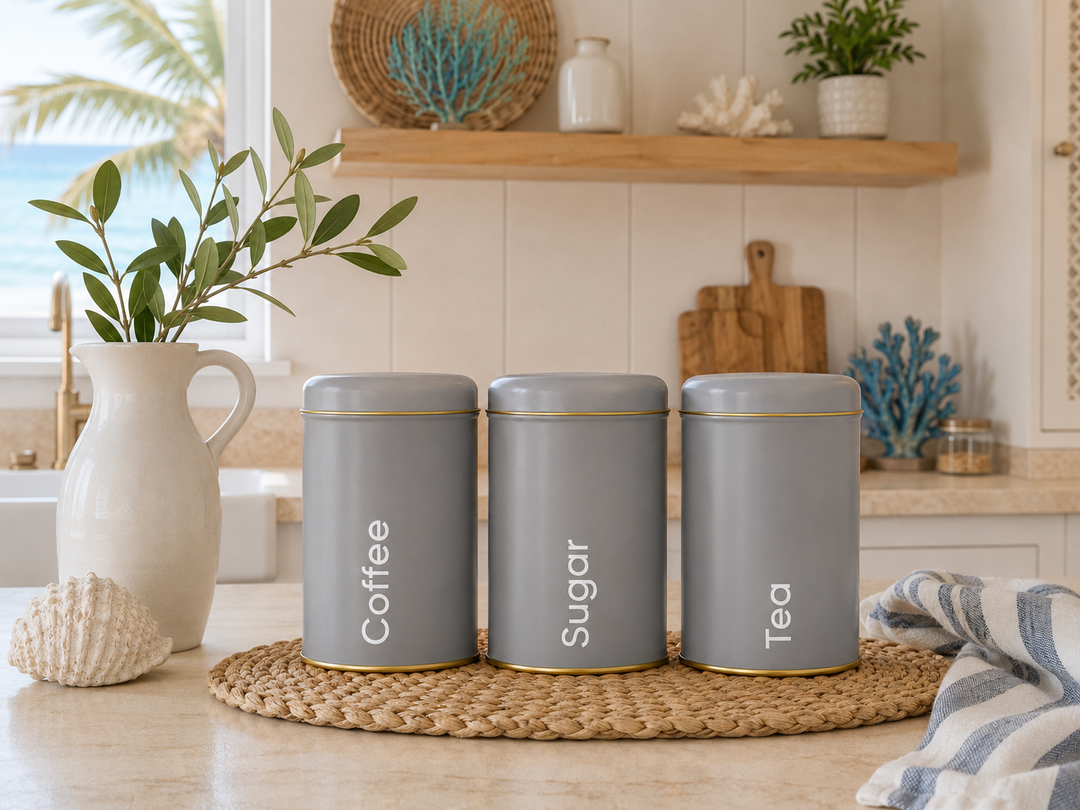 Pastel Metal Kitchen Storage Canister Set (Coffee, Tea & Sugar)