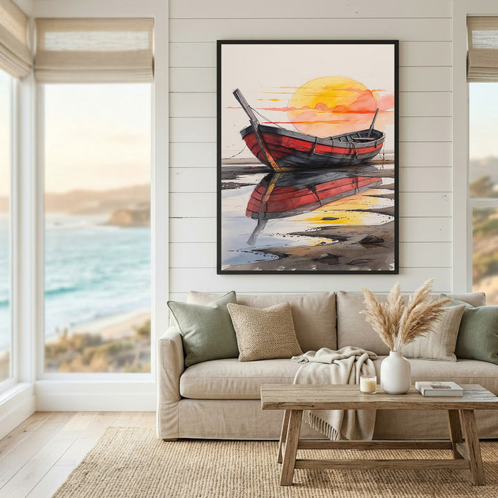 Sunset Boat Reflection Canvas