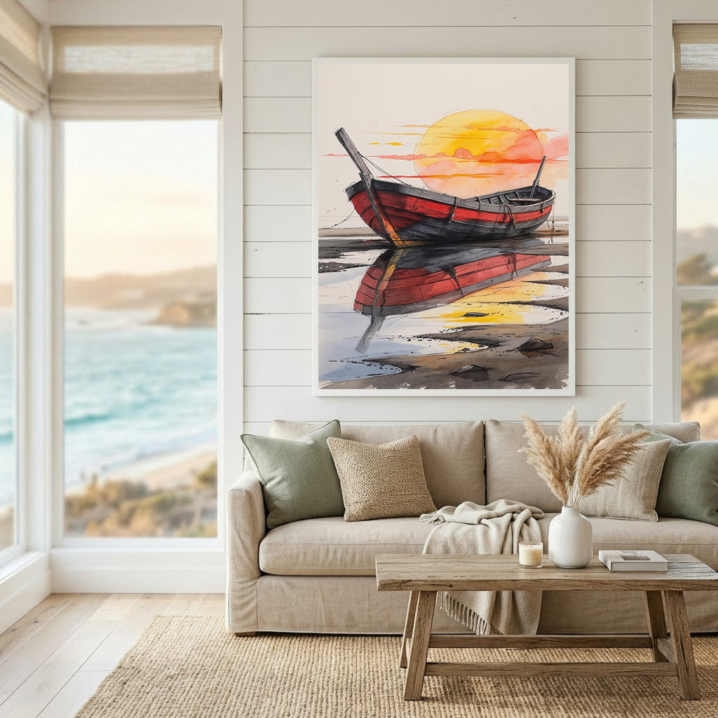 Sunset Boat Reflection Canvas