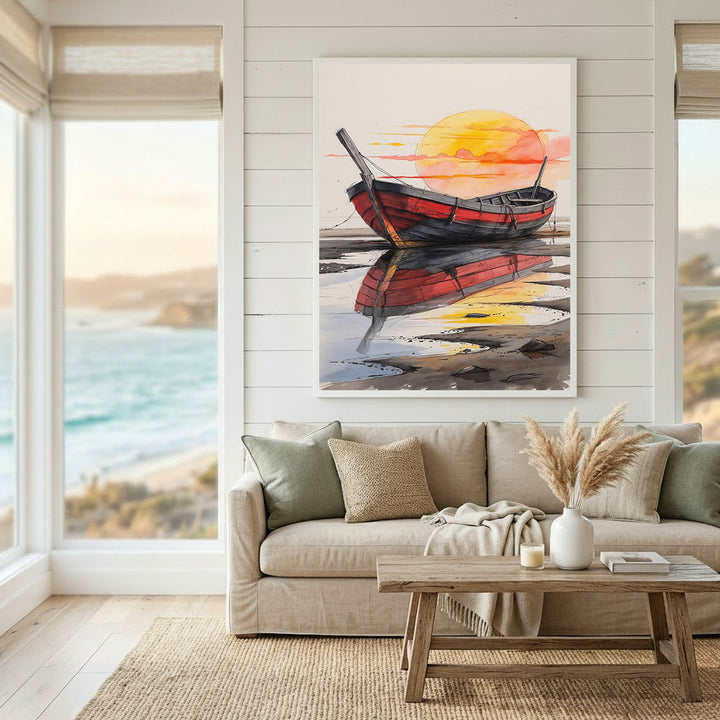 Sunset Boat Reflection Canvas