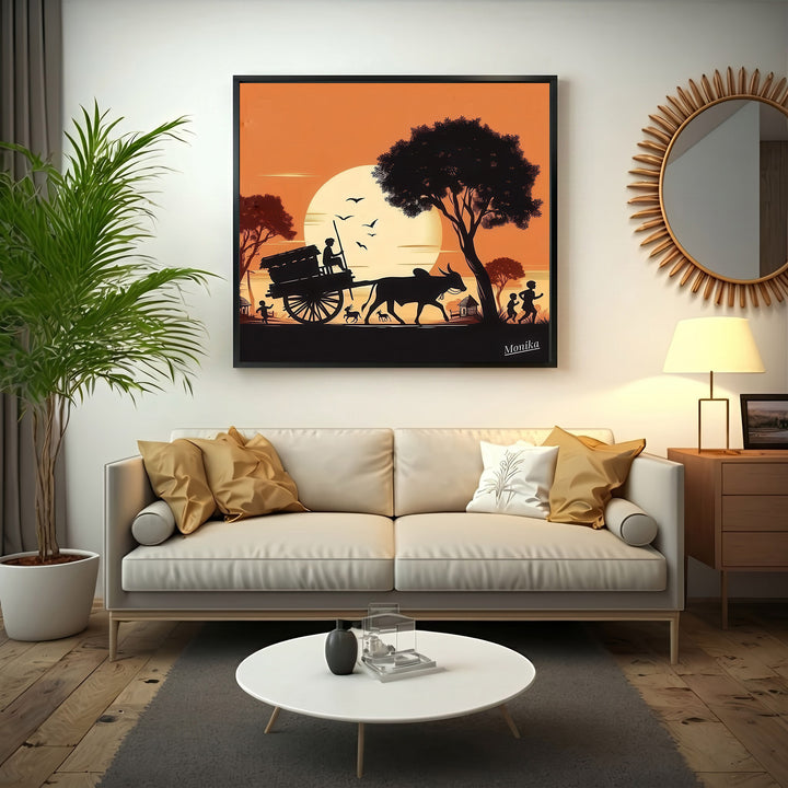 Village Cart Silhouette Canvas