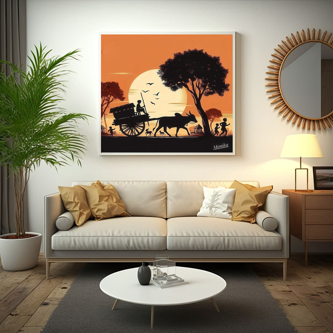 Village Cart Silhouette Canvas