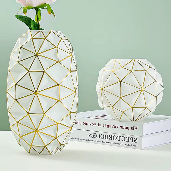 Geometric White Glass Vase Set of 2