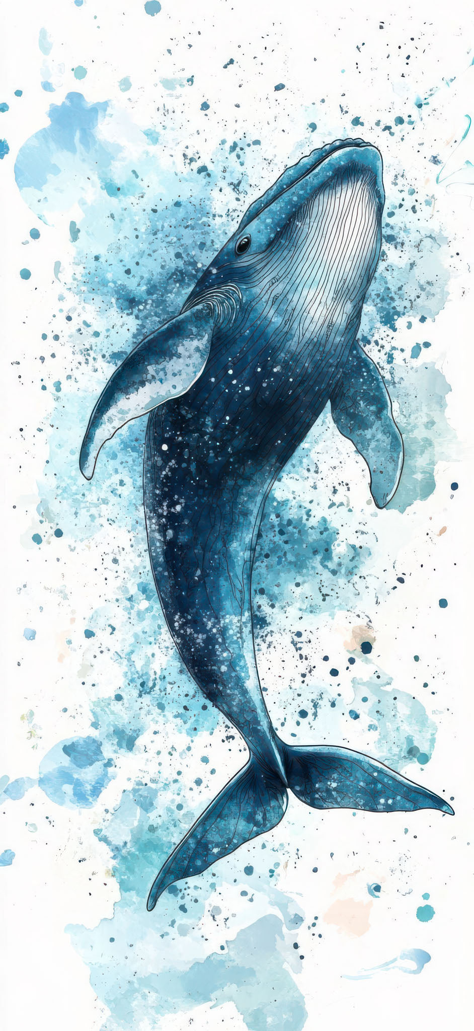 Watercolor whale canvas art on premium canvas with MDF frame and glass front panel, perfect for coastal interiors