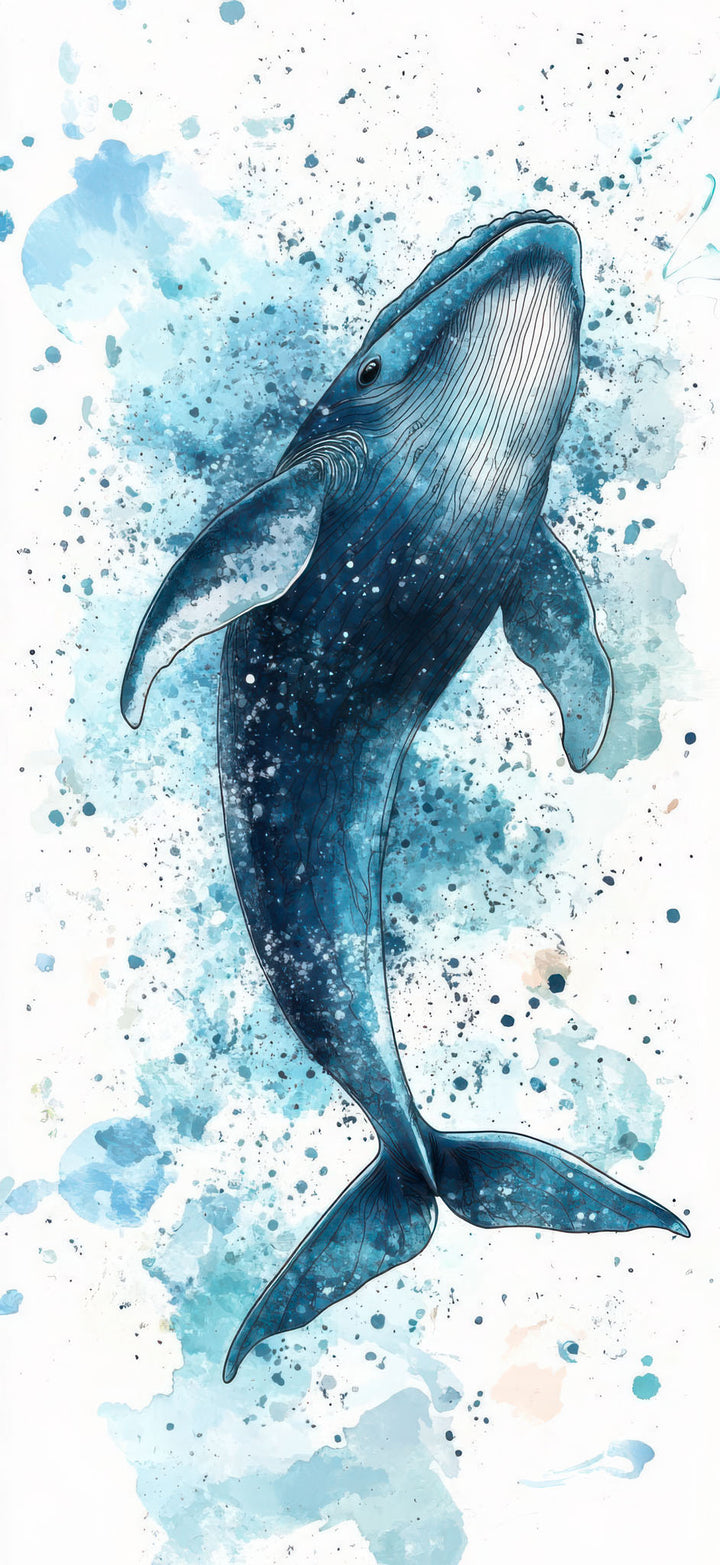 Watercolor whale canvas art on premium canvas with MDF frame and glass front panel, perfect for coastal interiors