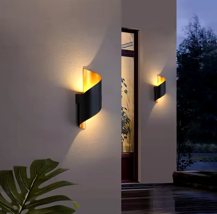 Modern LED Wall Sconce with Black and Gold Spiral Design