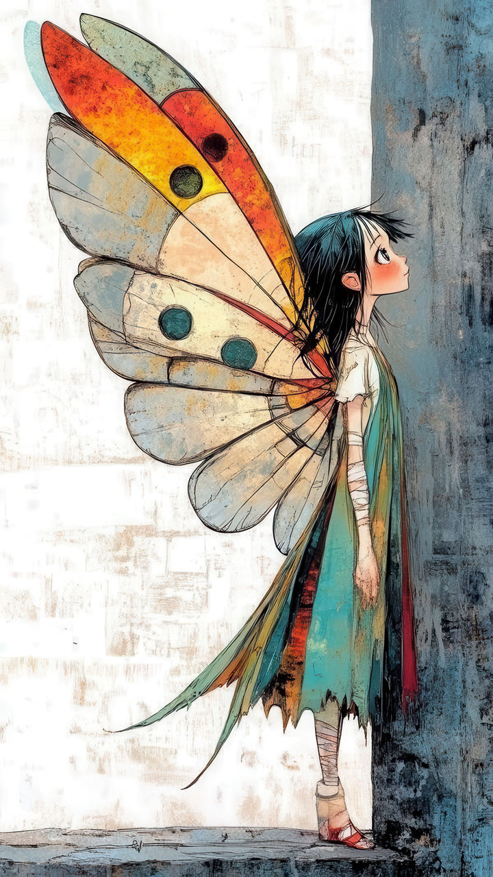Whimsical Butterfly Girl illustration on premium canvas with MDF frame and glass front