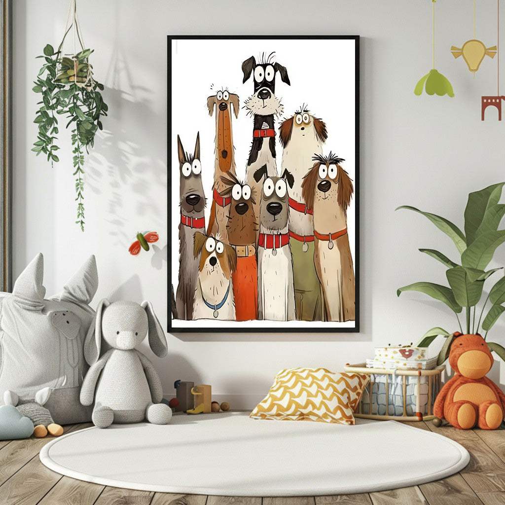 Playful Dogs Illustration Canvas
