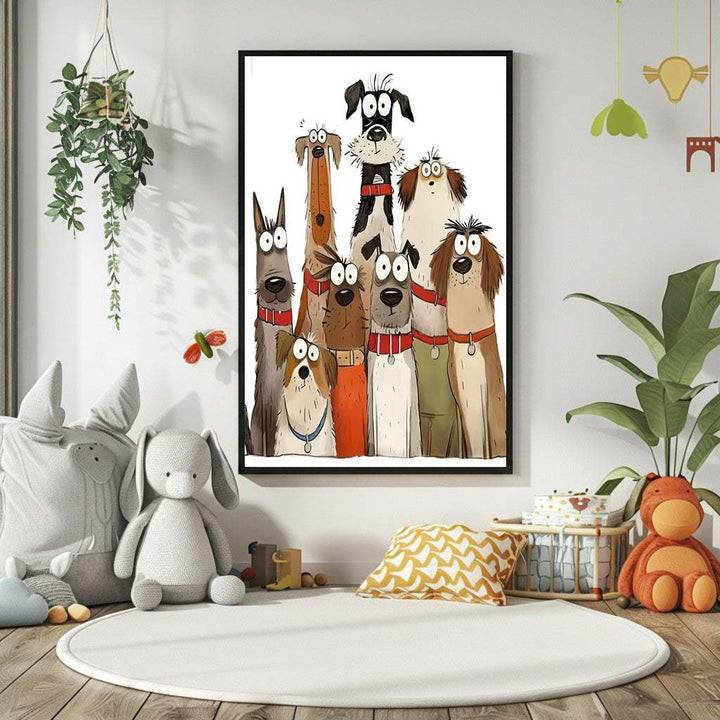 Playful Dogs Illustration Canvas