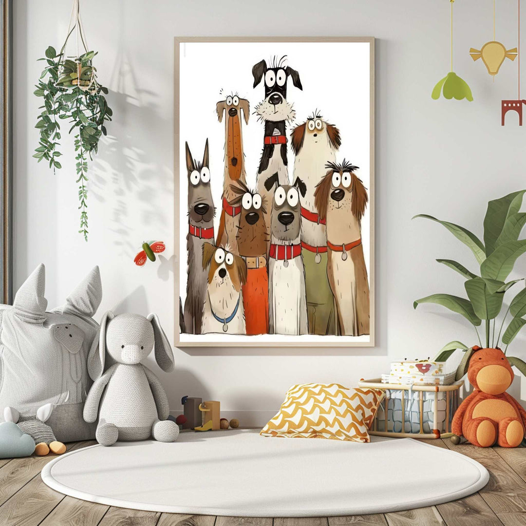 Playful Dogs Illustration Canvas