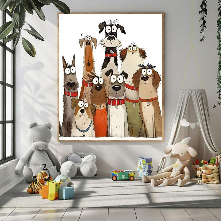 Playful Dogs Illustration Canvas