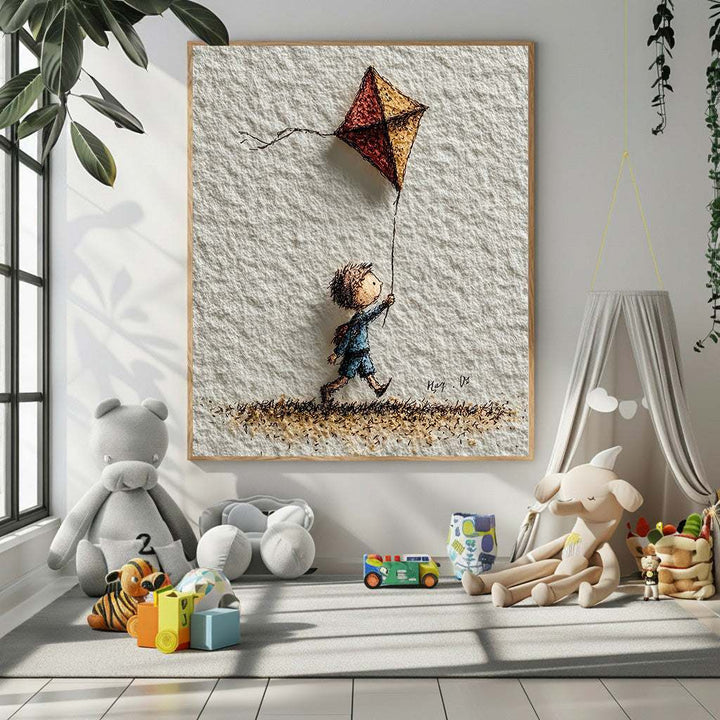 Child Flying Kite Canvas
