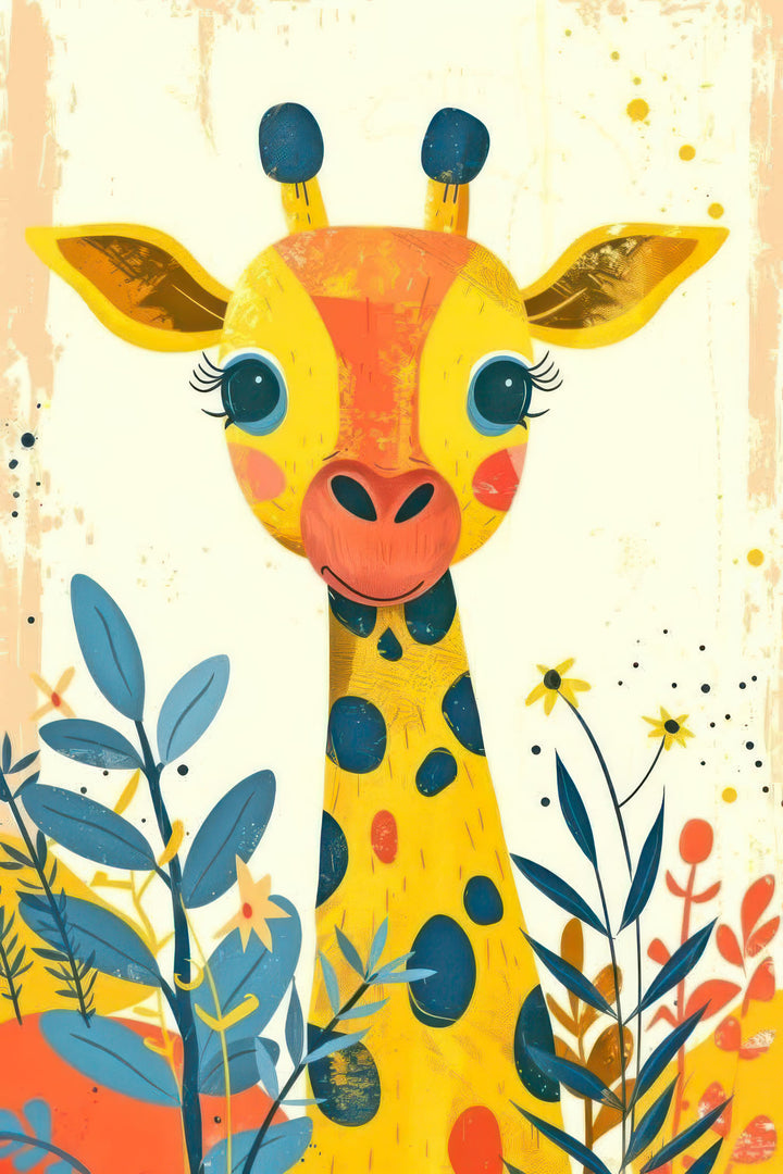 Cute giraffe nursery wall canvas with cheerful illustration on premium material