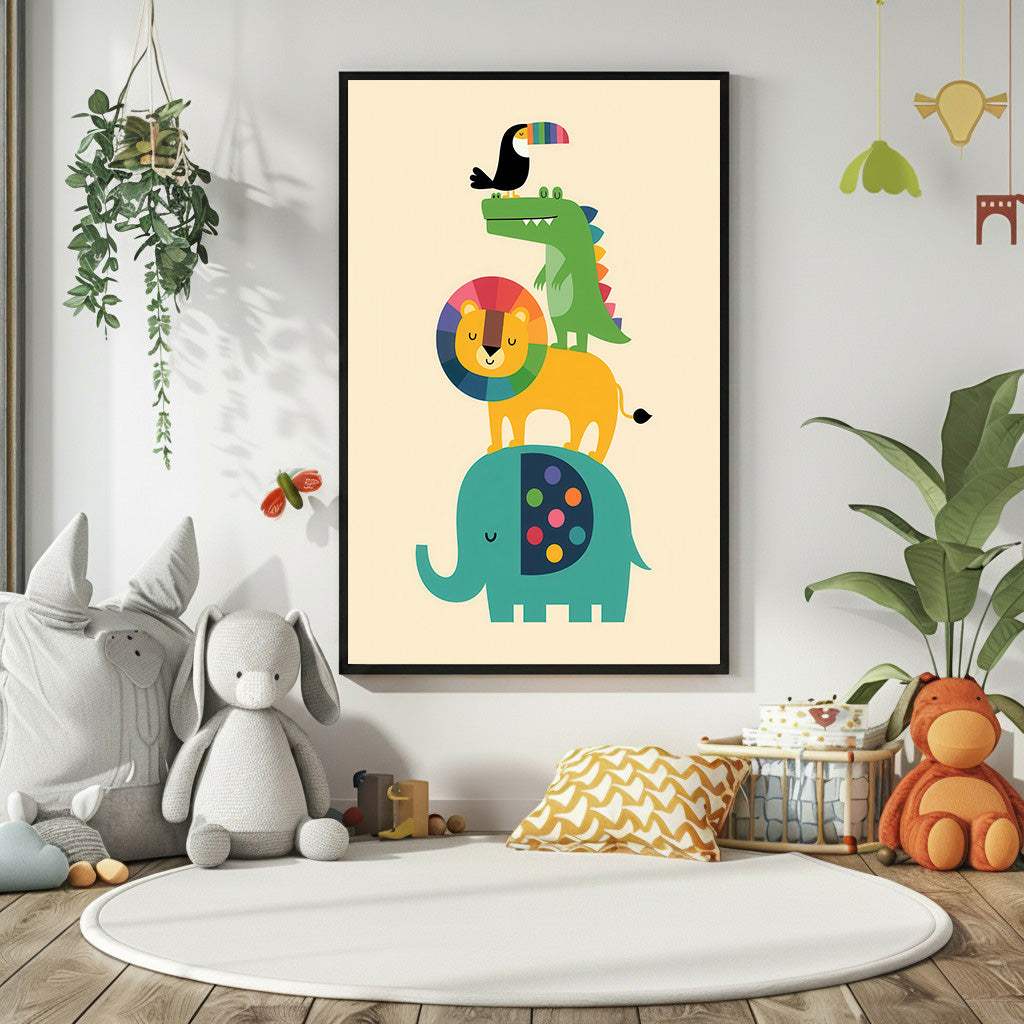 Colorful Animal Stack Kids Wall Art Canvas