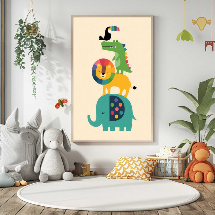 Colorful Animal Stack Kids Wall Art Canvas