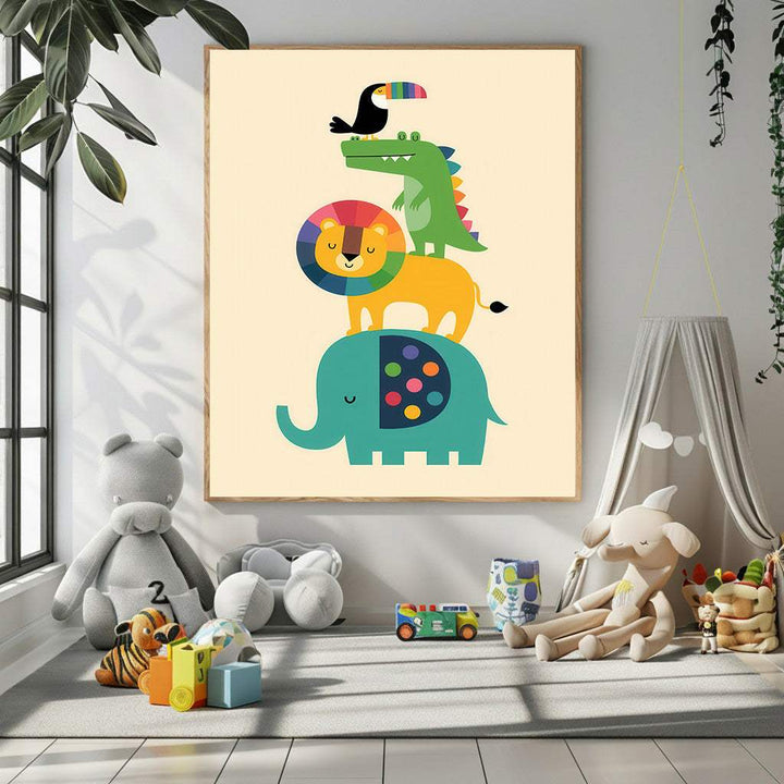 Colorful Animal Stack Kids Wall Art Canvas
