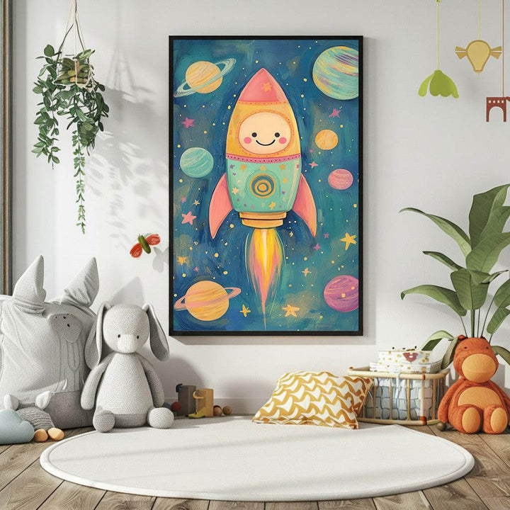 Cute Space Rocket Nursery Canvas