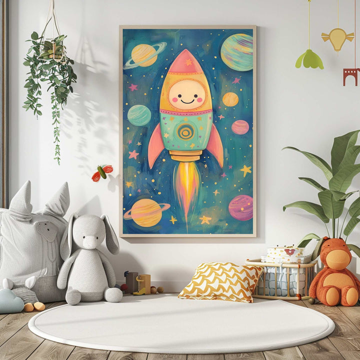 Cute Space Rocket Nursery Canvas