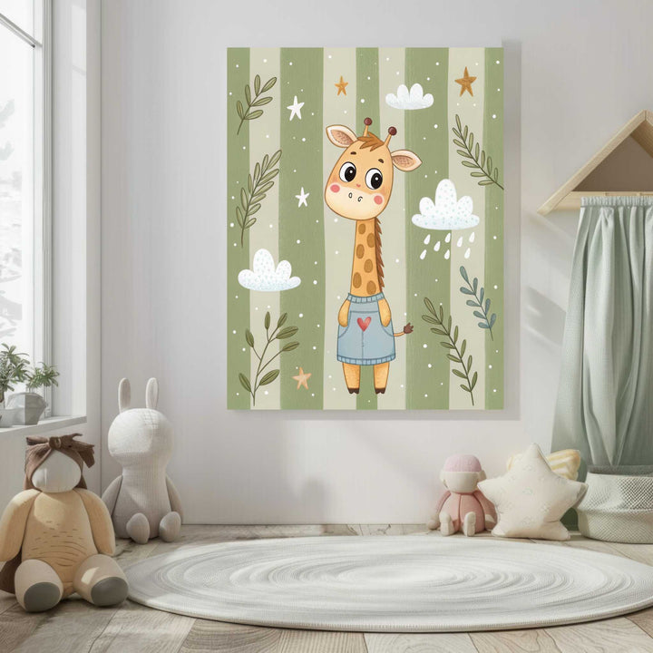 Cute snail friends pastel illustration on kids canvas with MDF frame and glass front