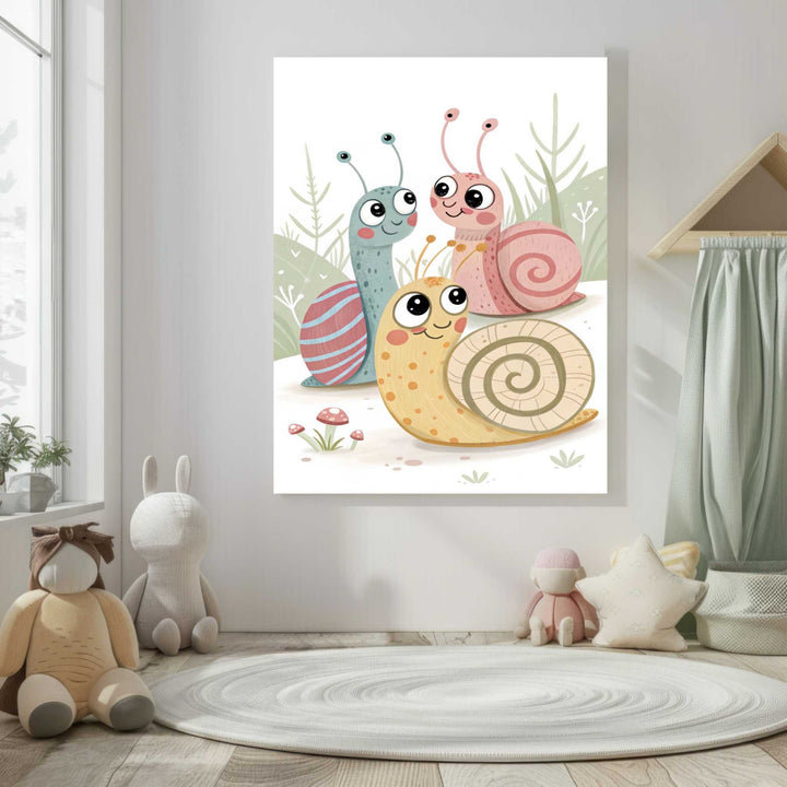 Cute bear gardening illustration on premium nursery canvas with MDF frame and glass front