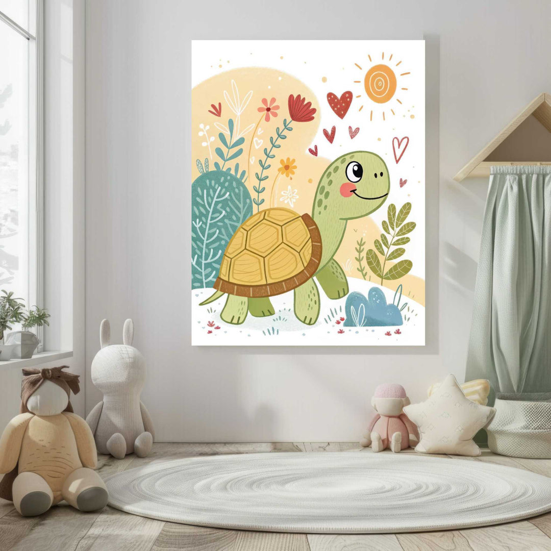 Cute turtle nursery canvas with soft colors and MDF frame