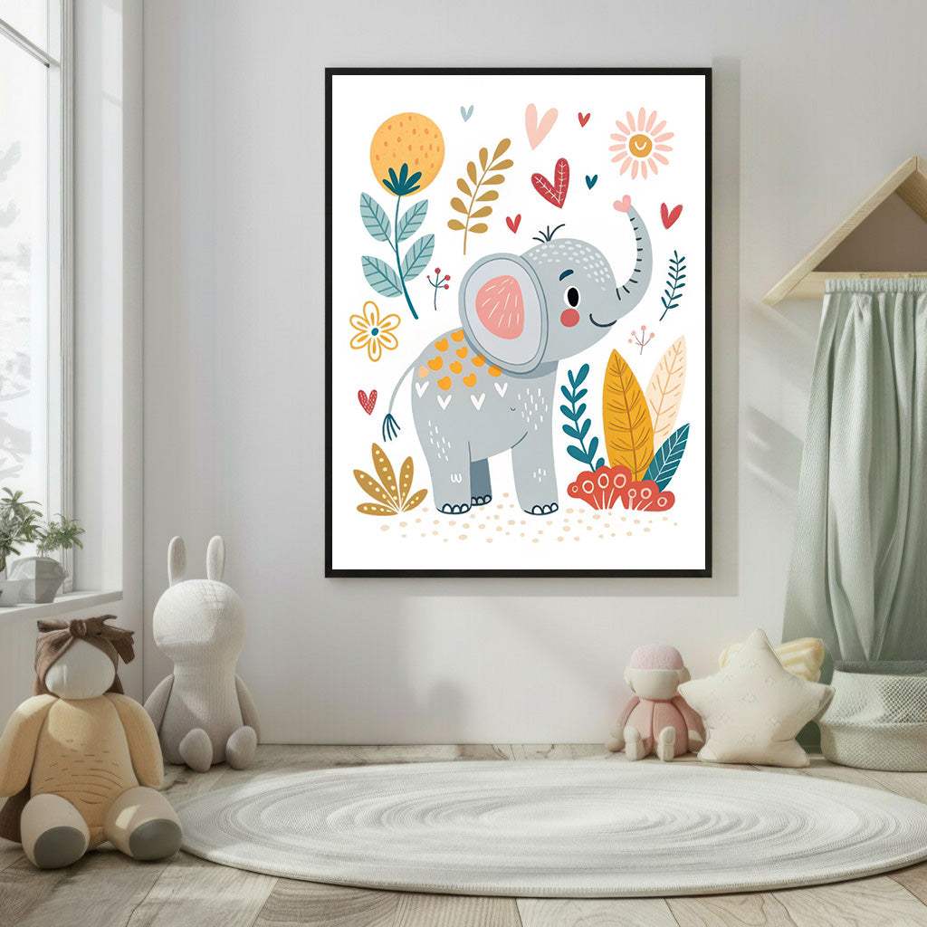Cute Elephant Kids Wall Art Canvas