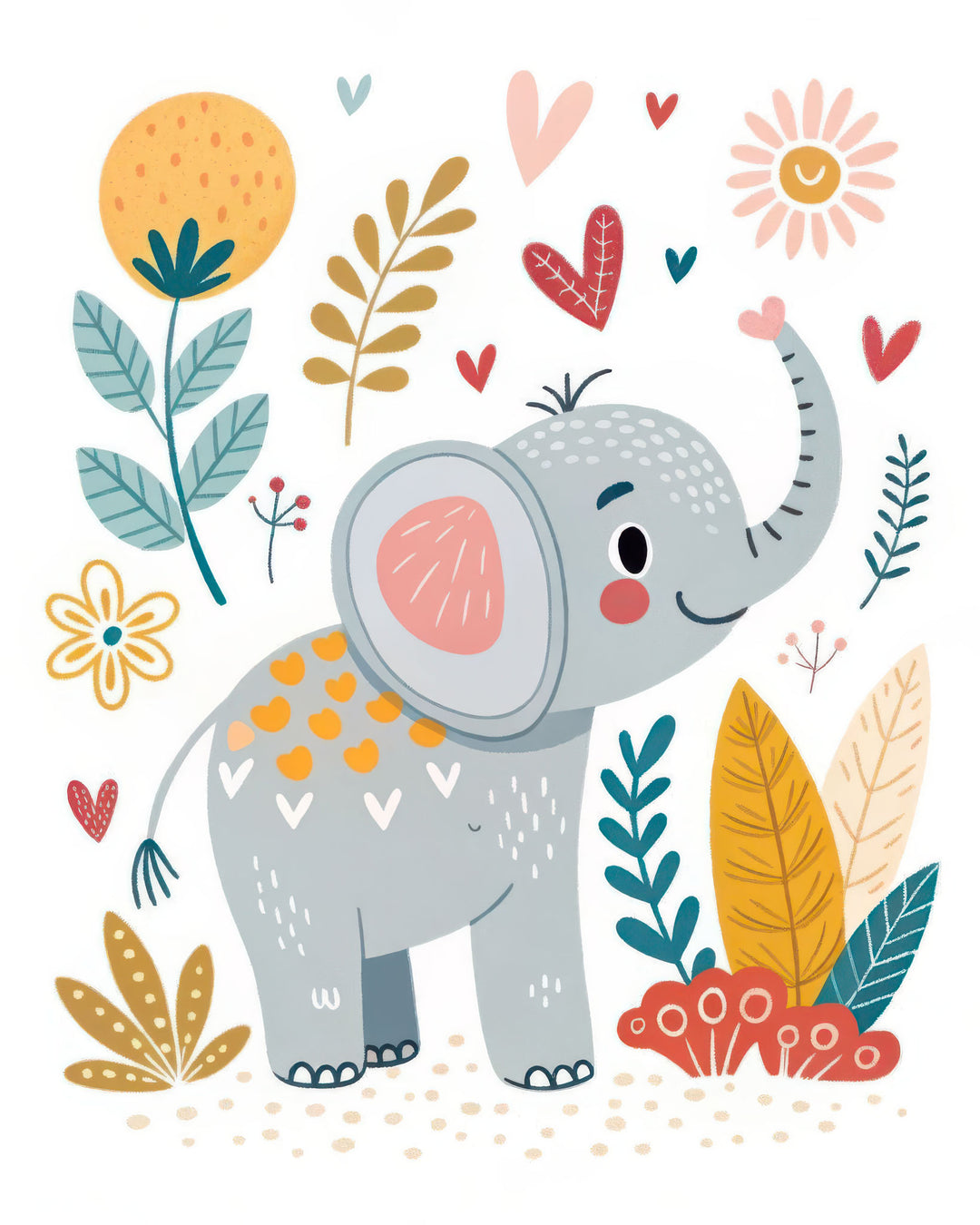 Cute elephant kids wall art canvas with pastel tones on MDF frame