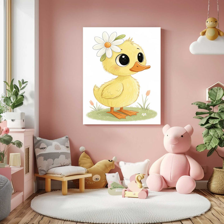 Cute duckling nursery illustration canvas with soft colors and MDF frame