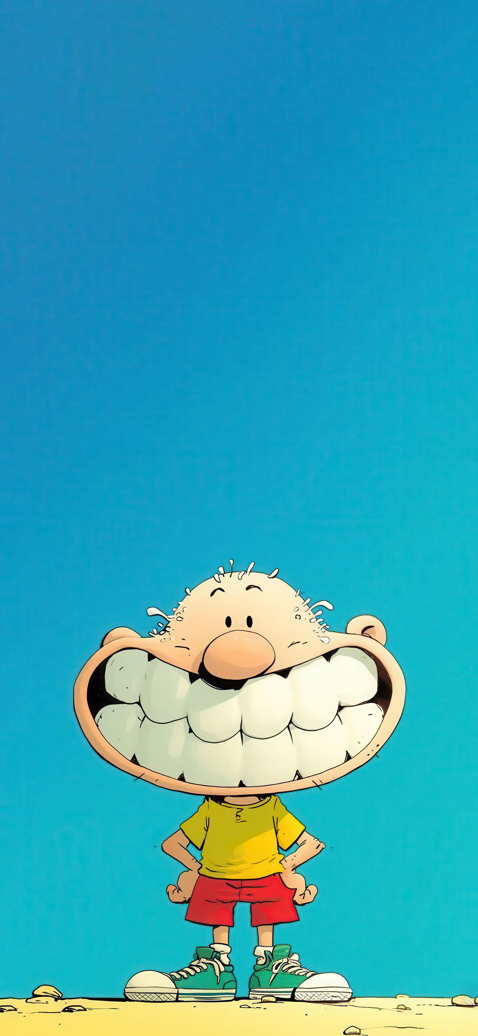 Funny big smile kids canvas with playful cartoon character on premium canvas