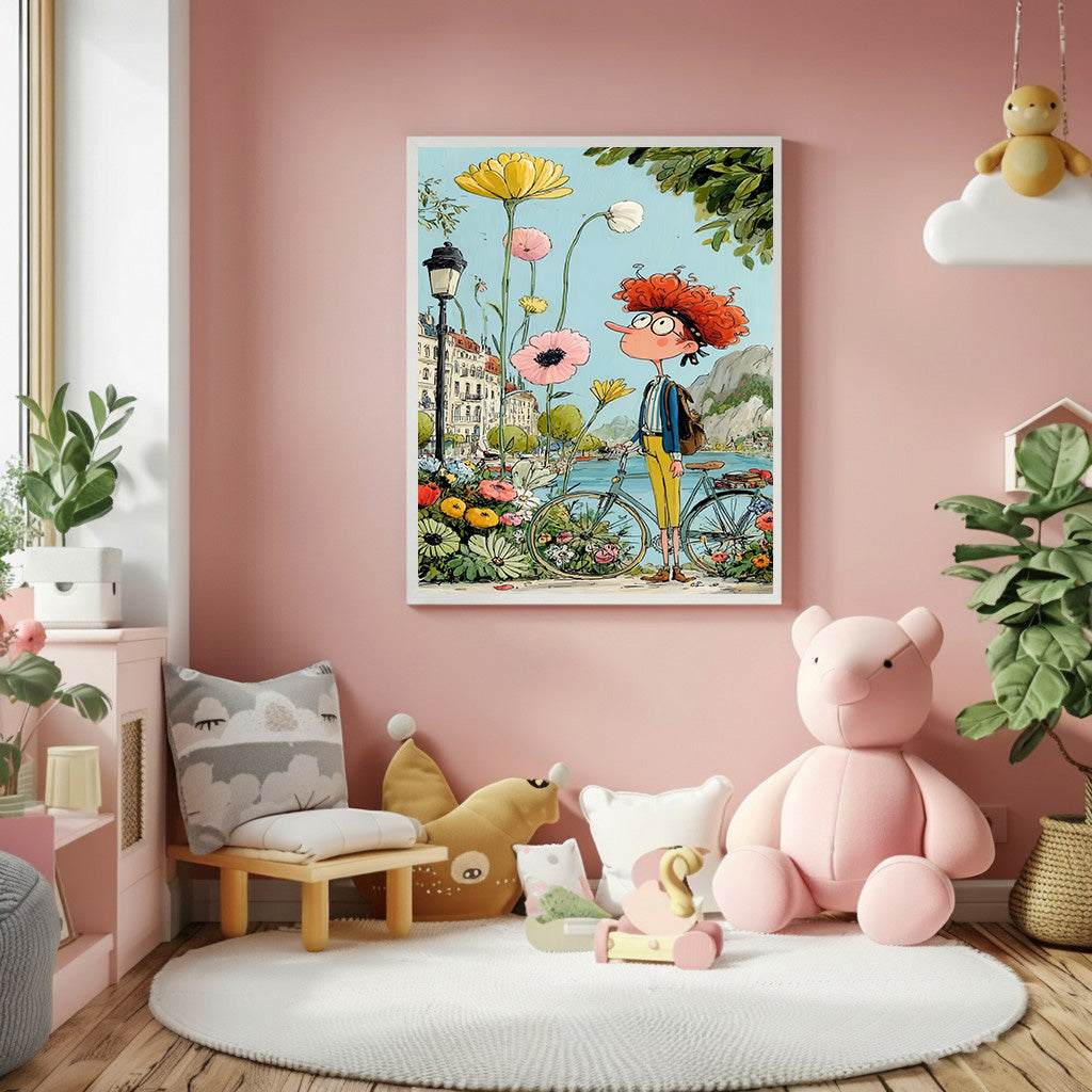 Dreamy City Flowers Illustration Canvas