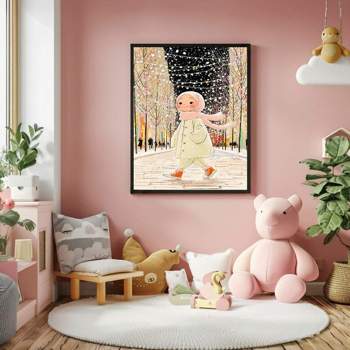 Winter Walk Girl Illustration Canvas