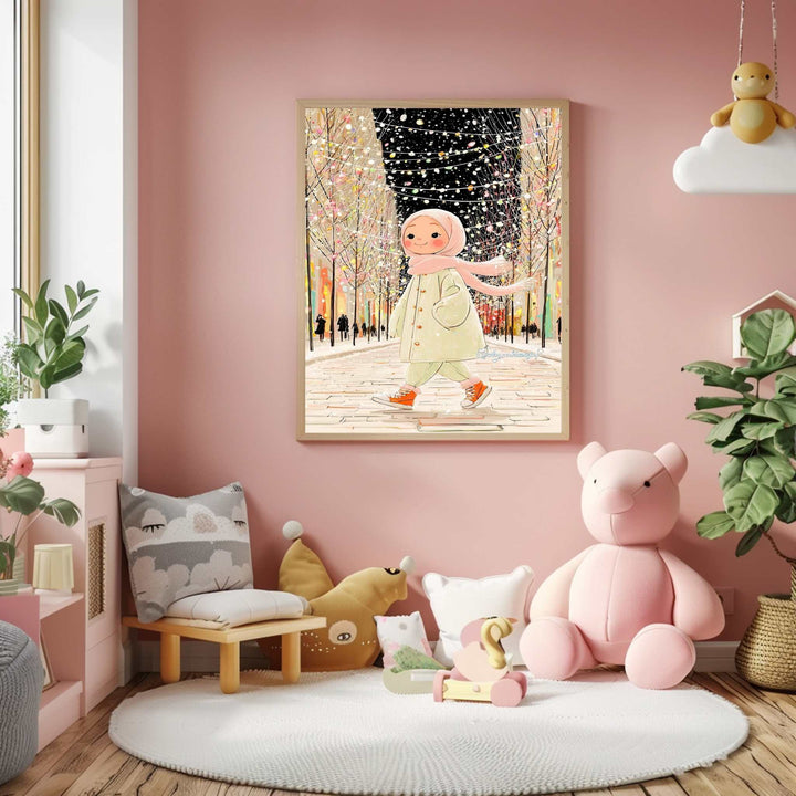 Winter Walk Girl Illustration Canvas