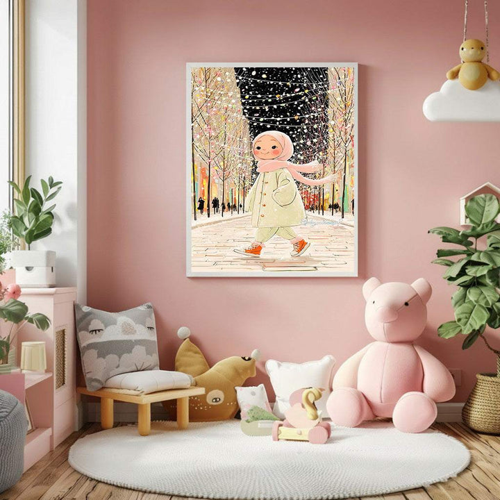Winter Walk Girl Illustration Canvas