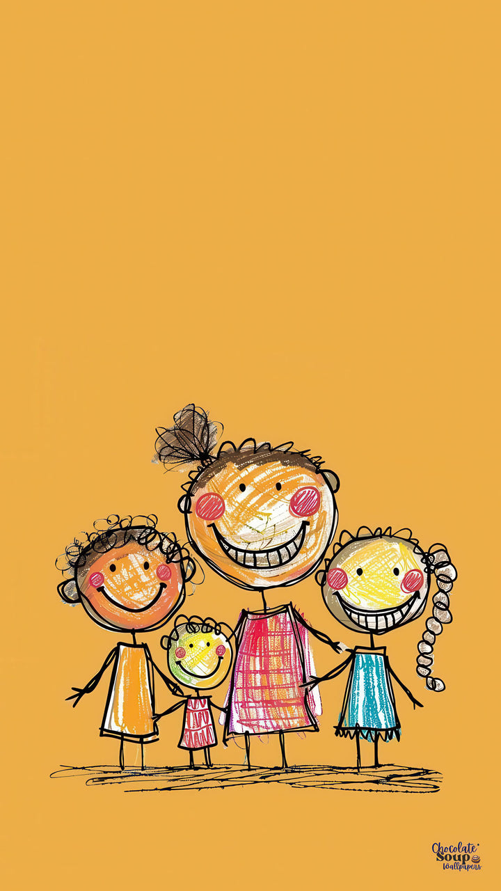 Happy family drawing on premium canvas with MDF frame and glass front panel, celebrating love and togetherness