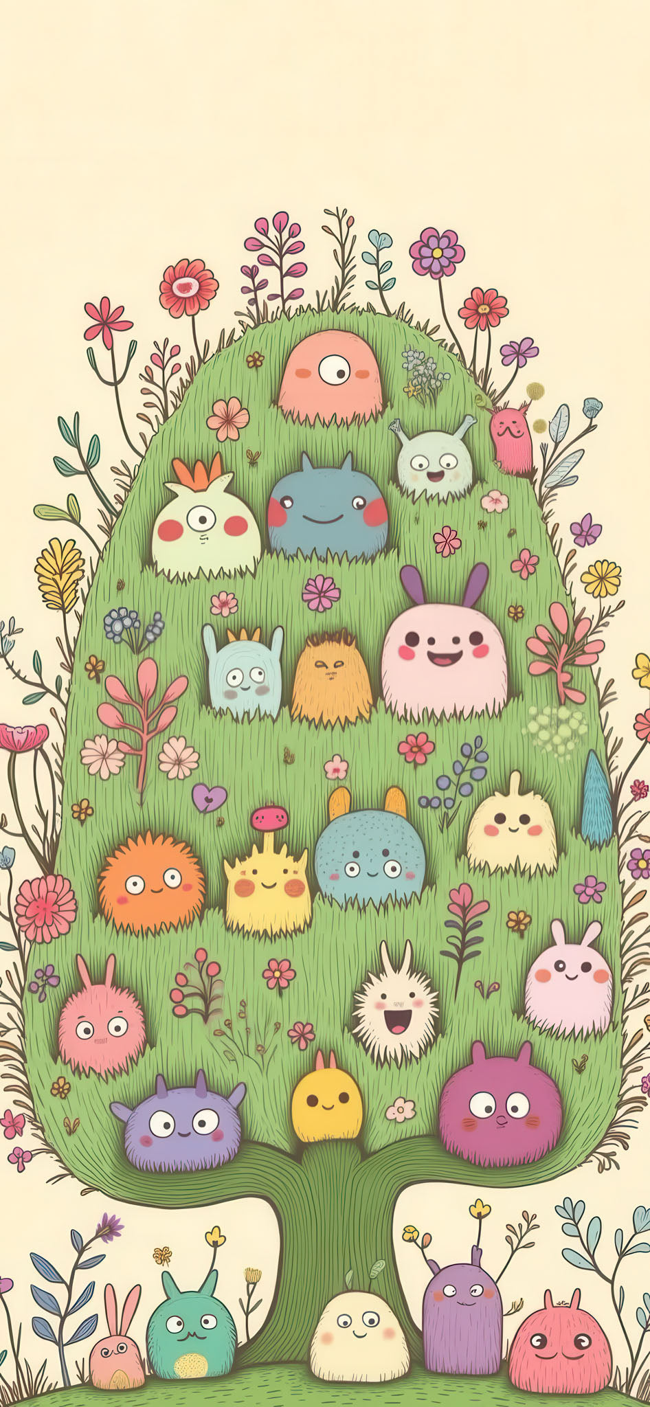 Cute fantasy tree friends on premium canvas with MDF frame and glass front panel