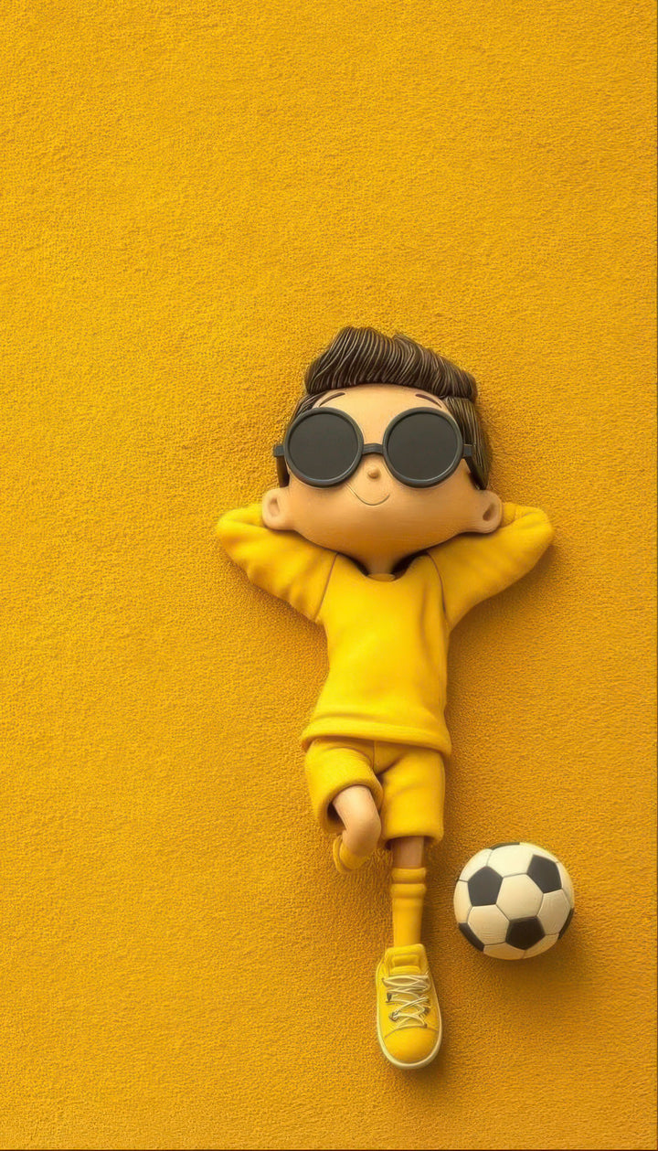 Cool soccer boy kids canvas illustration with confident boy and soccer ball on premium canvas