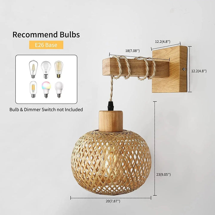 Rustic Wall Light with Woven Rattan Shade