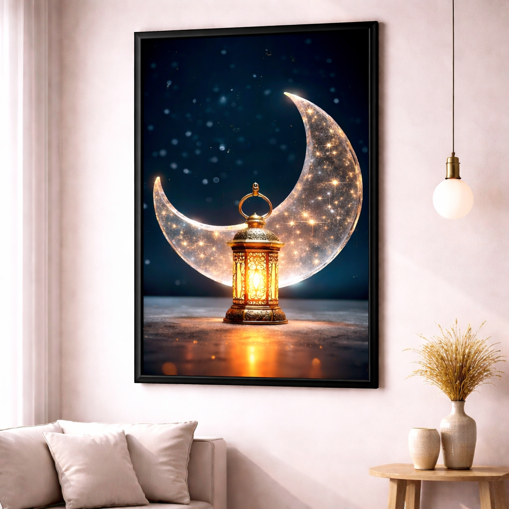 Luminous Crescent Lantern Canvas
