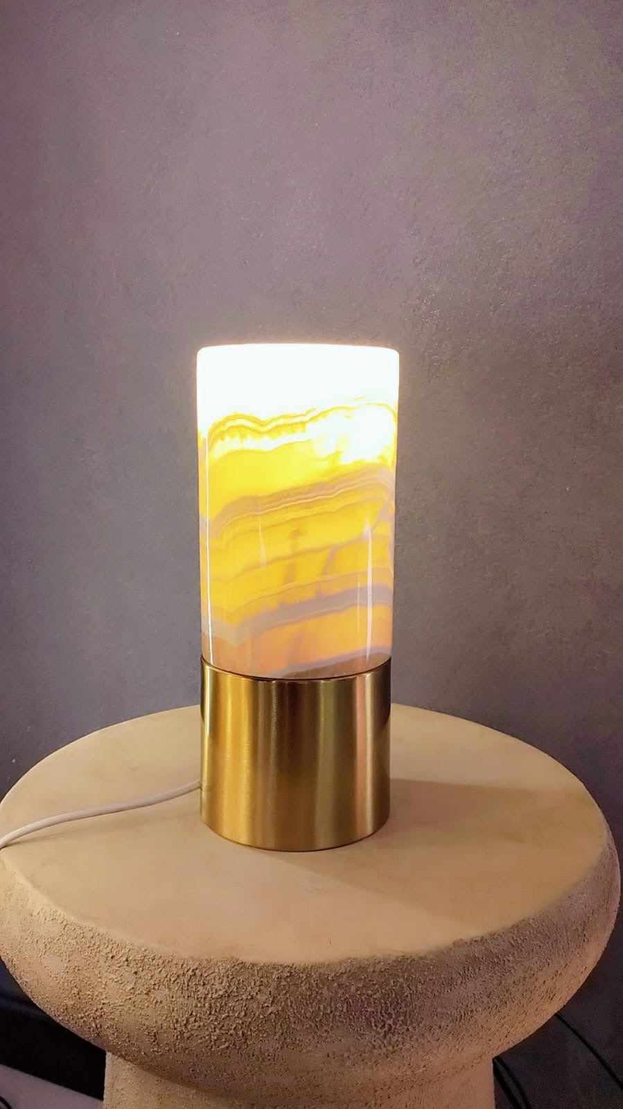 Alabaster Marble Cylinder Table Lamp