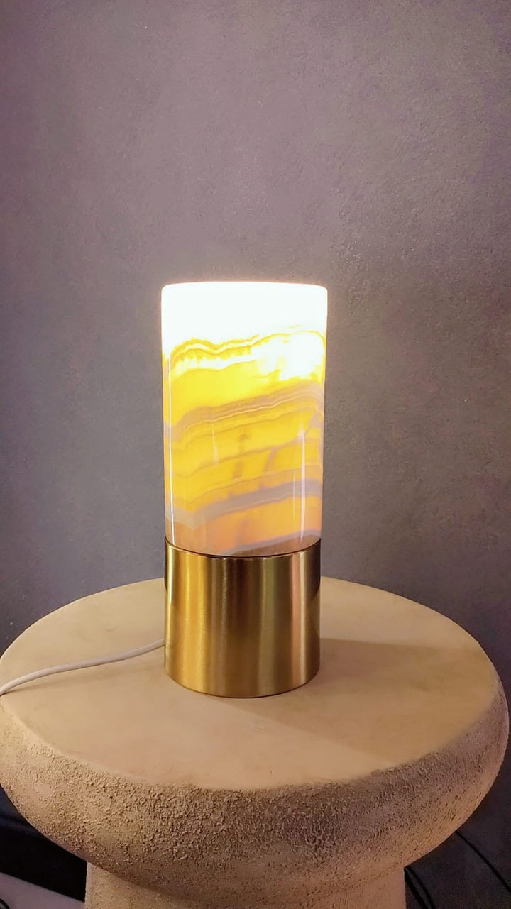 Alabaster Marble Cylinder Table Lamp