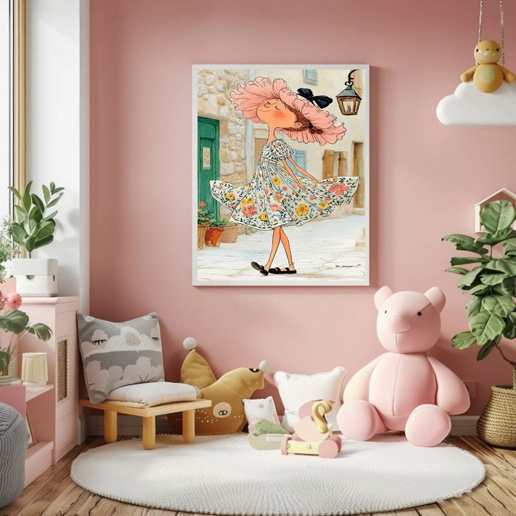 Elegant Floral Dress Girl Canvas