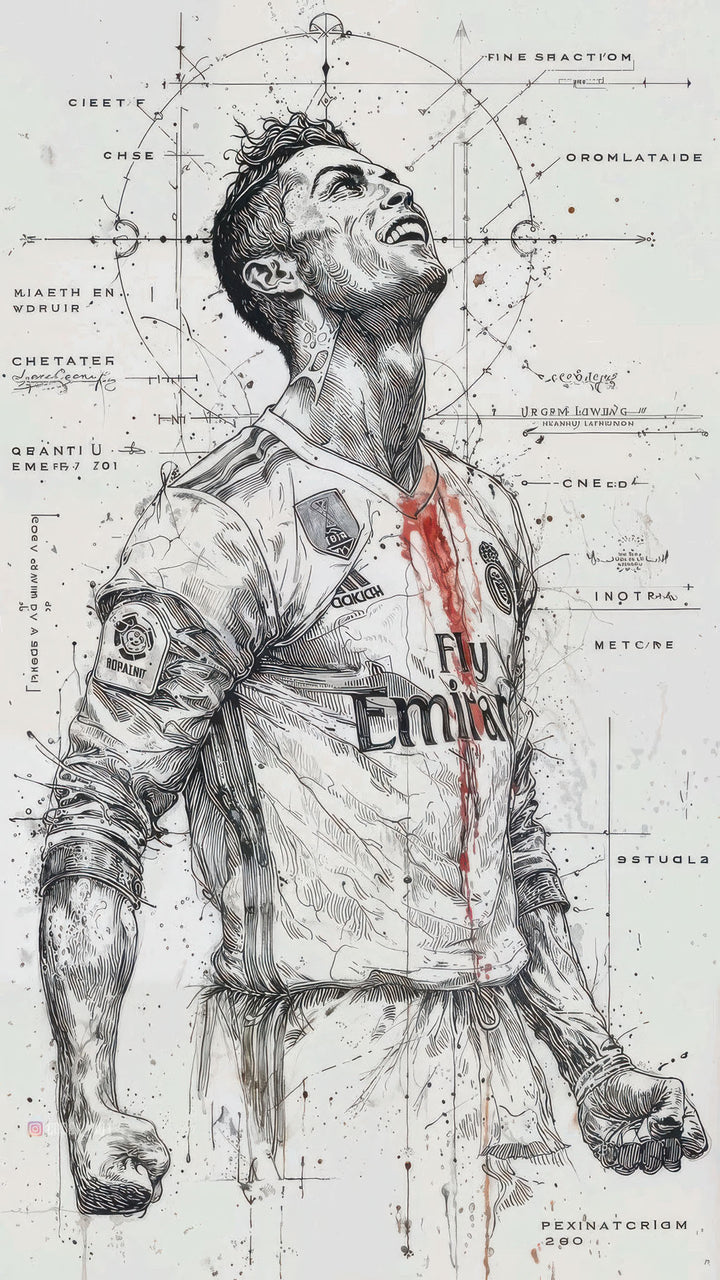 Football Legend Sketch hand-drawn canvas with MDF frame and glass front panel