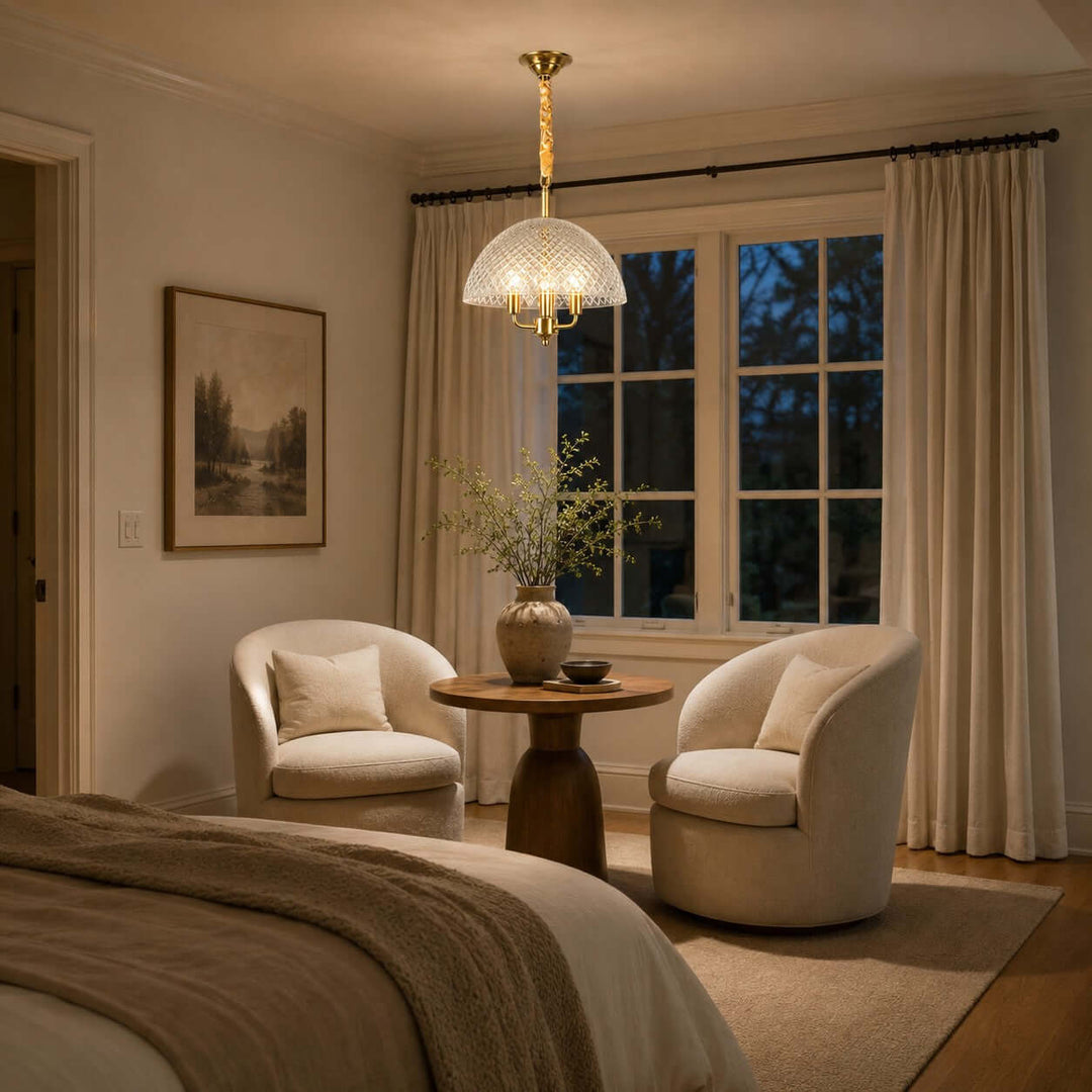 Textured Glass and Brass Pendant Light