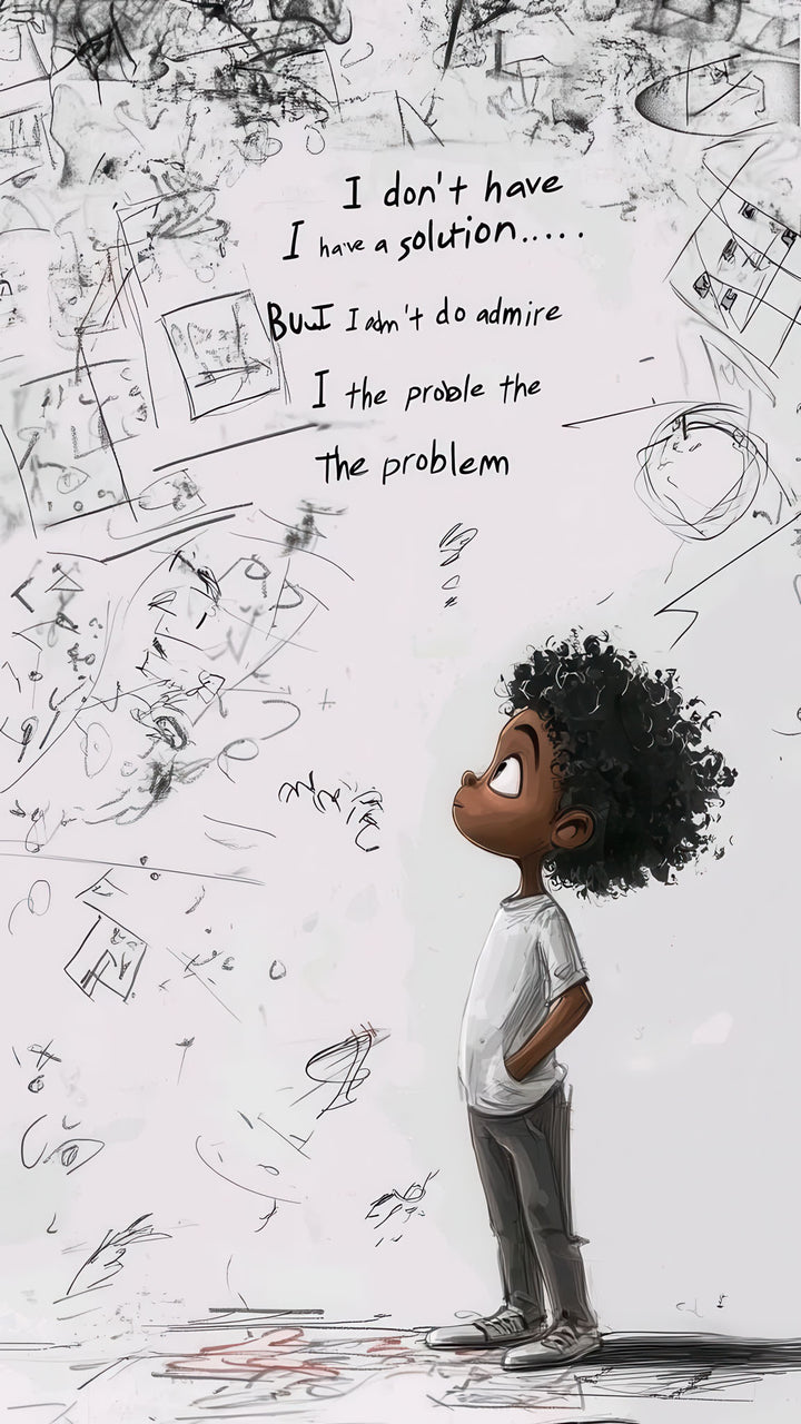 Problem solver child illustration on premium canvas with MDF frame and glass front panel