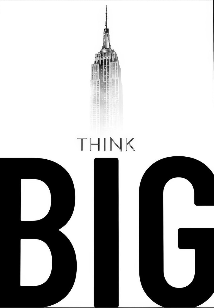 Minimal black and white Think Big Skyscraper canvas with MDF frame and glass front panel