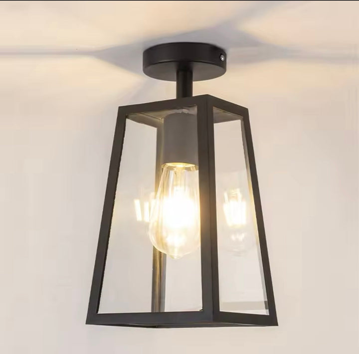 Modern Industrial Flush Mount Ceiling Light with Glass Panels