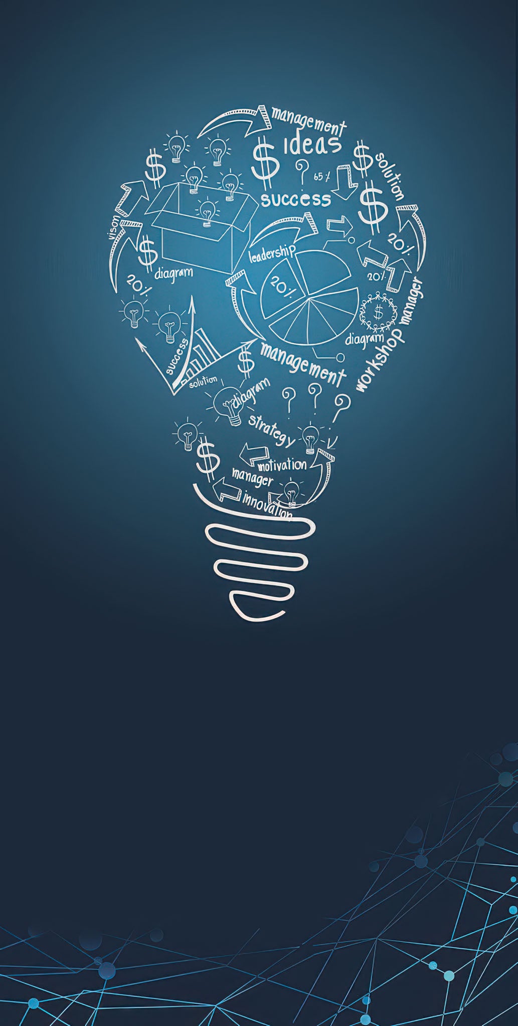 Blue business ideas lightbulb canvas with MDF frame and glass front panel