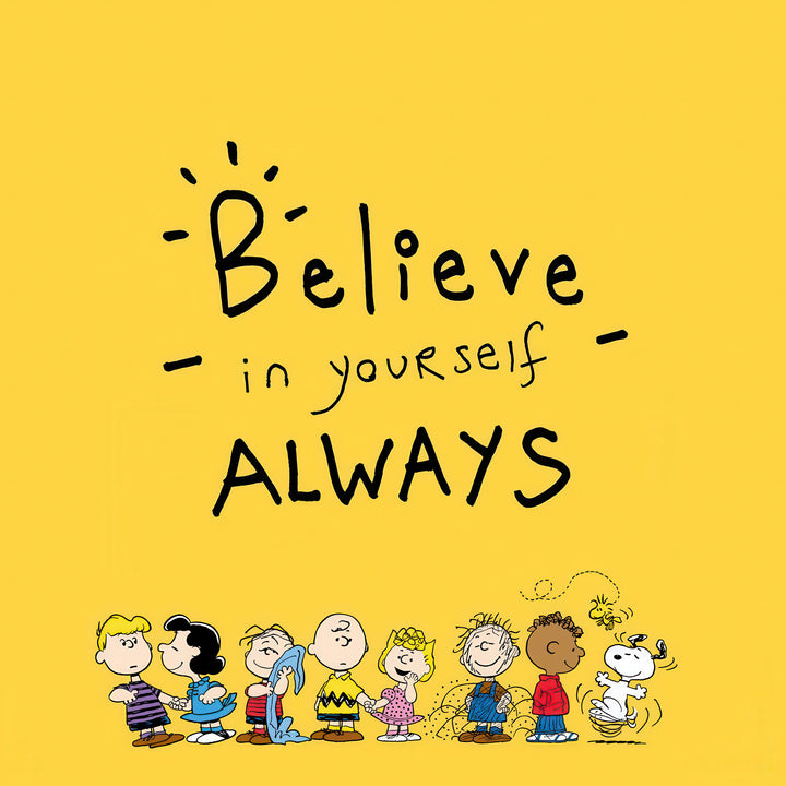 Motivational "Believe in Yourself" cartoon canvas with MDF frame and glass front panel